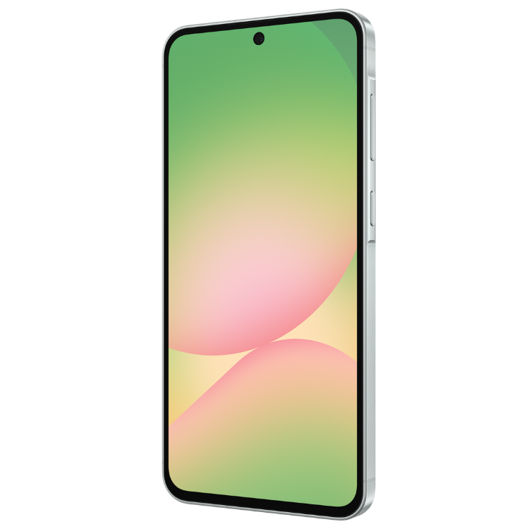Smartphone Samsung Galaxy A56 5G, verde, ecrã ligado, 8GB/256GB.