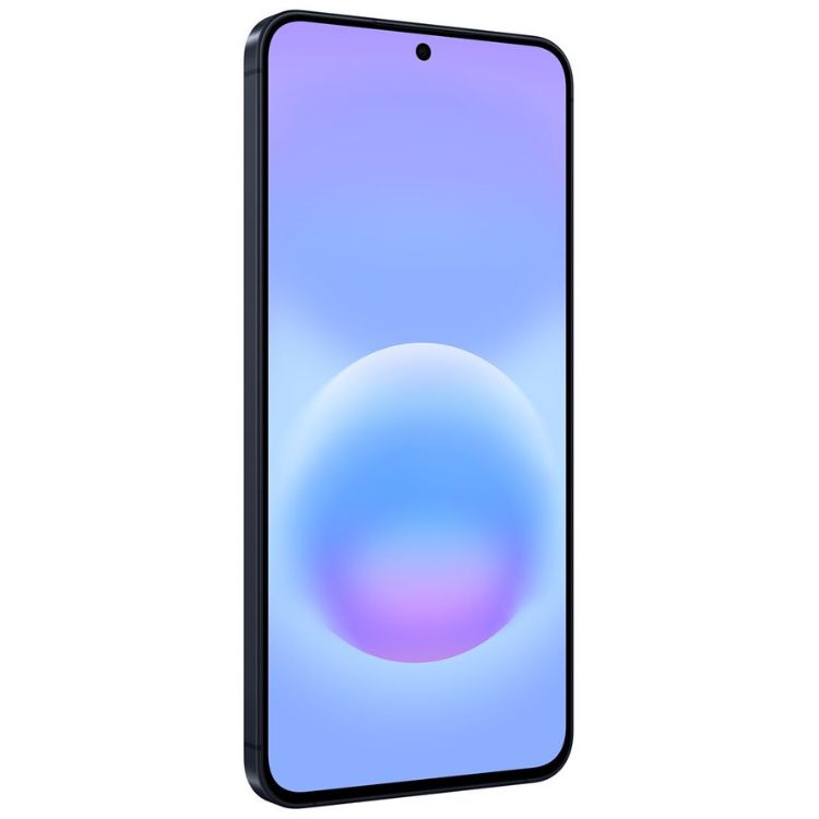 Samsung Galaxy A57 5G, smartphone azul escuro com ecrã de cores vibrantes.