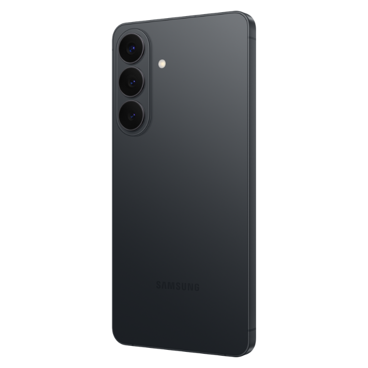 Samsung Galaxy S26+ preto, smartphone com três câmeras traseiras e marca SAMSUNG na parte inferior.