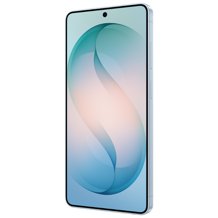 Samsung Galaxy S26 Ultra, smartphone azul com ecrã ligado, mostrando um design curvo.