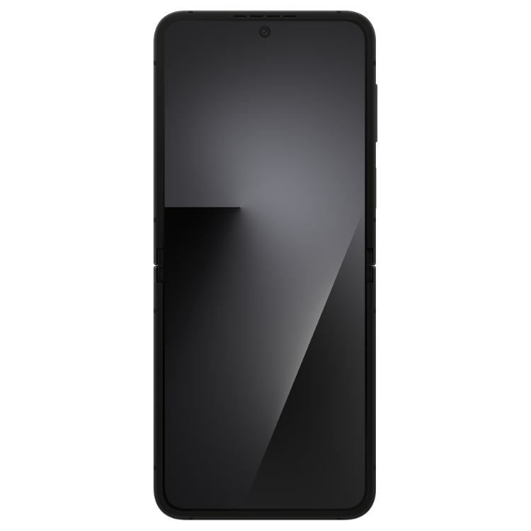 Smartphone Samsung Galaxy Z Flip7 FE 5G preto, dobrável, ecrã amplo.