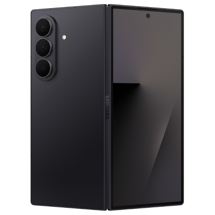 Samsung Galaxy Z Fold7 5G preto, smartphone dobrável com 3 câmaras e ecrã grande.