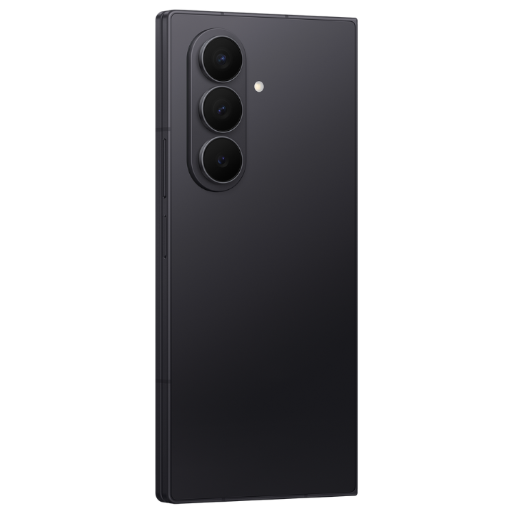 Samsung Galaxy Z Fold7 5G preto, smartphone dobrável com 3 câmaras traseiras.