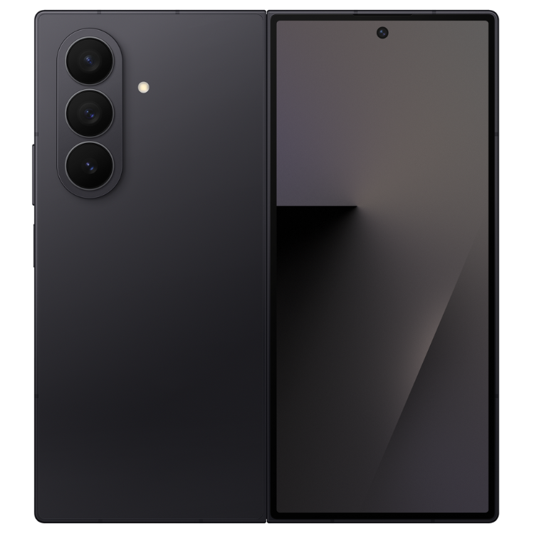 Samsung Galaxy Z Fold7 5G preto, smartphone dobrável com 3 câmaras e ecrã grande.