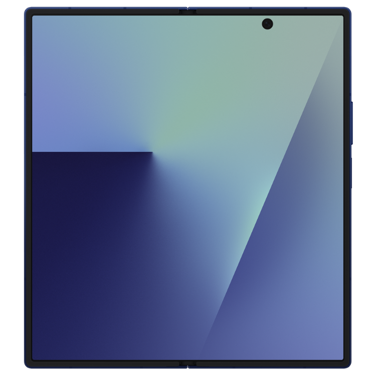 Samsung Galaxy Z Fold7, smartphone dobrável azul, ecrã amplo e fino.