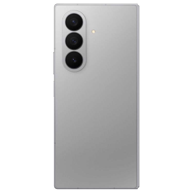 Samsung Galaxy Z Fold7, smartphone cinzento com três câmaras verticais na parte de trás.