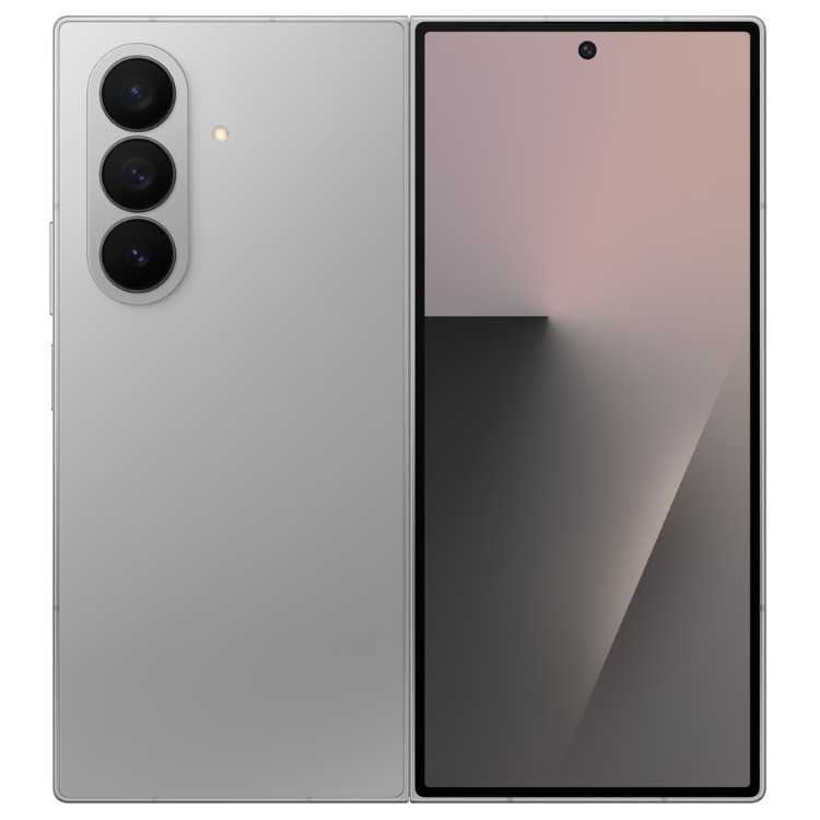 Samsung Galaxy Z Fold7 cinzento, smartphone dobrável com três câmaras e ecrã amplo.