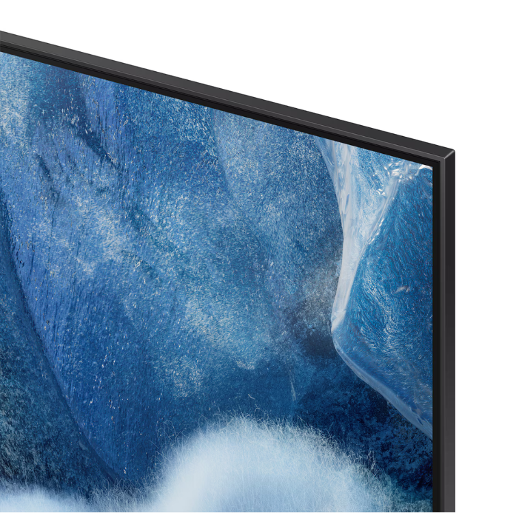 Televisão Samsung Q8F 2025 Smart TV 65" QLED 4K com imagem de ecrã azul escuro e moldura preta.