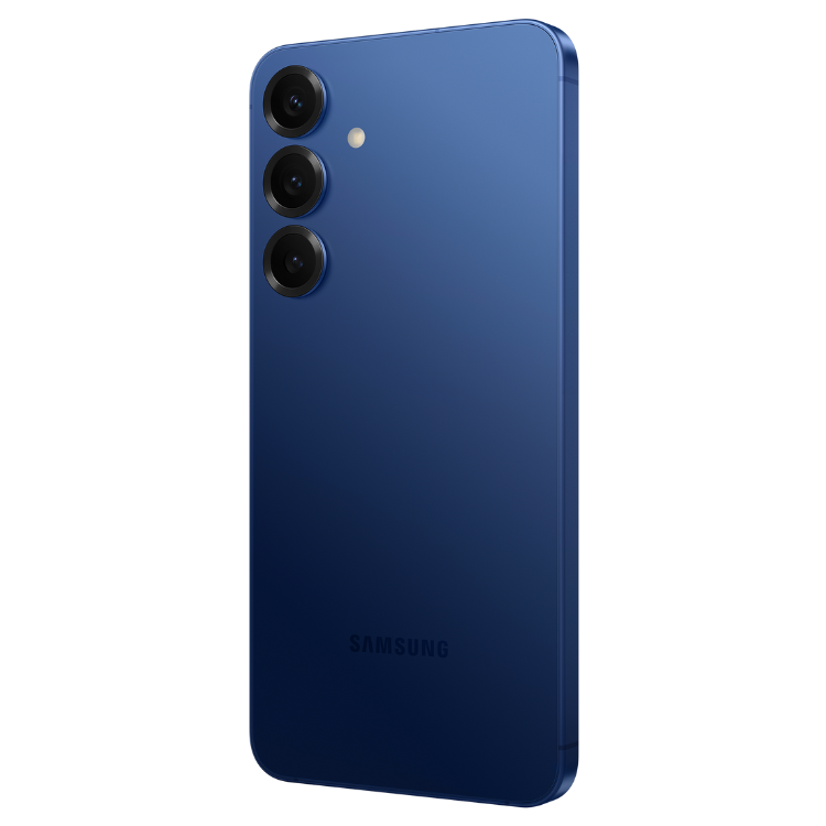 Samsung Galaxy S25 FE 5G, azul, 3 câmeras traseiras, logotipo SAMSUNG