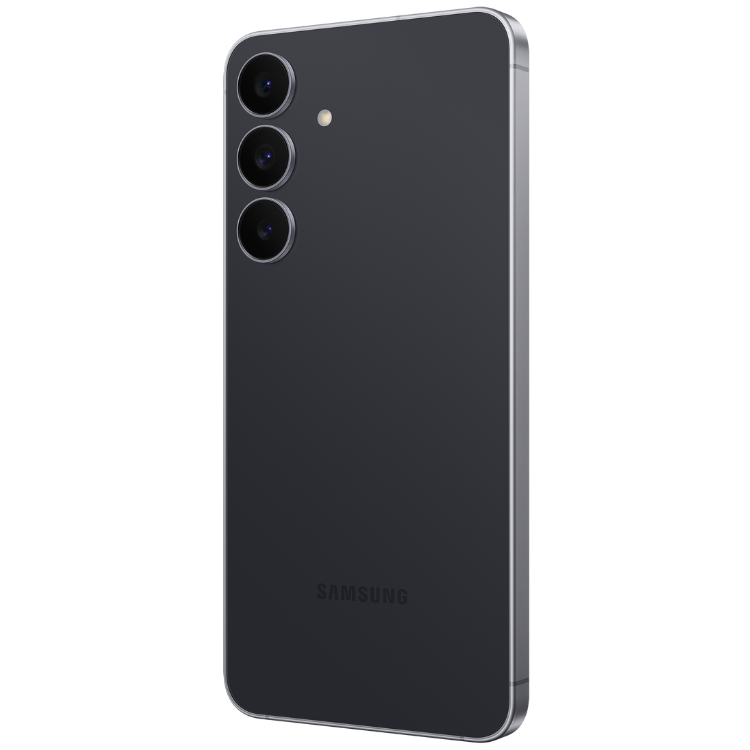 Samsung Galaxy S25 FE 5G preto, com três câmaras e flash, sem detalhes de ecrã.
