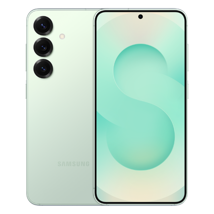 Samsung Galaxy S25, verde, smartphone 5G, câmaras triplas, ecrã colorido.