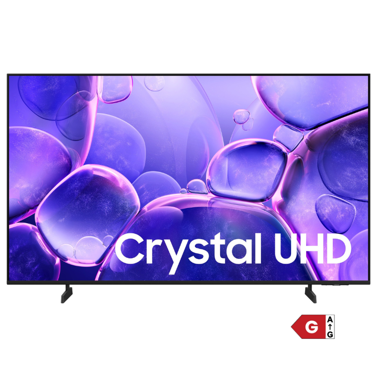 TV Samsung Crystal U8005F 55" 4K LED, ecrã com bolhas roxas e texto Crystal UHD