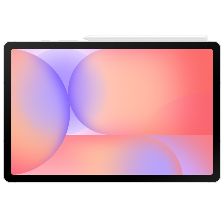 Tablet Samsung Galaxy Tab S10 Lite prateado com ecrã colorido.