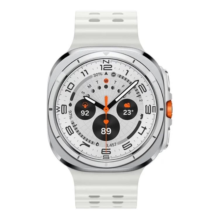 Smartwatch Samsung Galaxy Watch Ultra 2025, 47mm, branco titânio, pulseira branca.