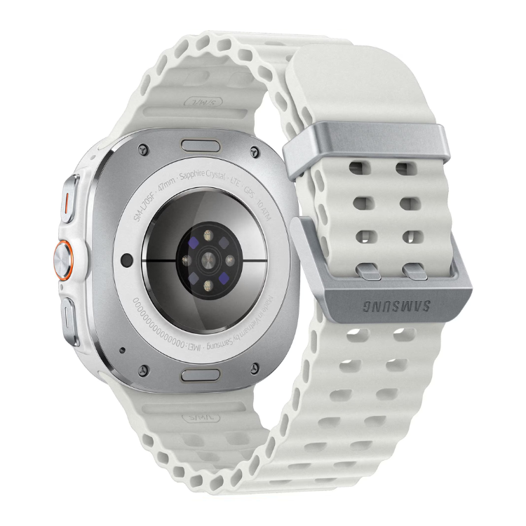 Smartwatch Samsung Galaxy Watch Ultra 2025, 47mm, branco, titânio, pulseira branca.