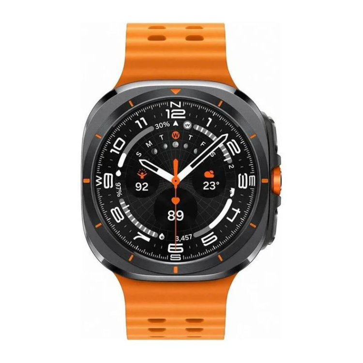 Smartwatch Samsung Galaxy Watch Ultra L705, pulseira laranja, mostrador preto com detalhes laranja.