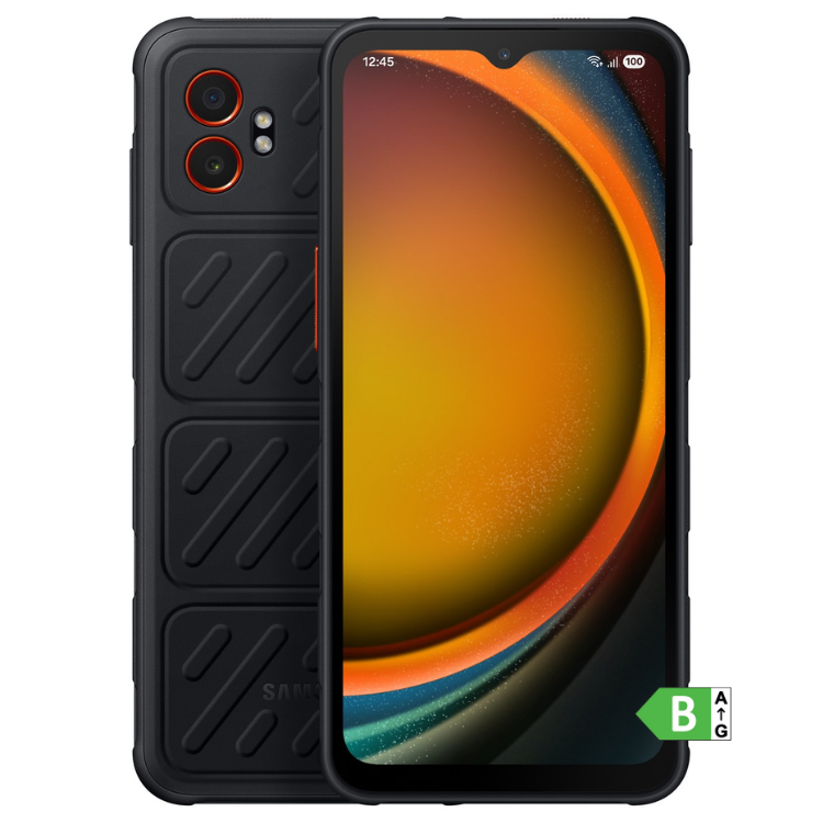 Smartphone Samsung Galaxy XCover 7 Pro 5G preto, 6.6 polegadas, 6GB/128GB, câmara dupla, ecrã ligado.
