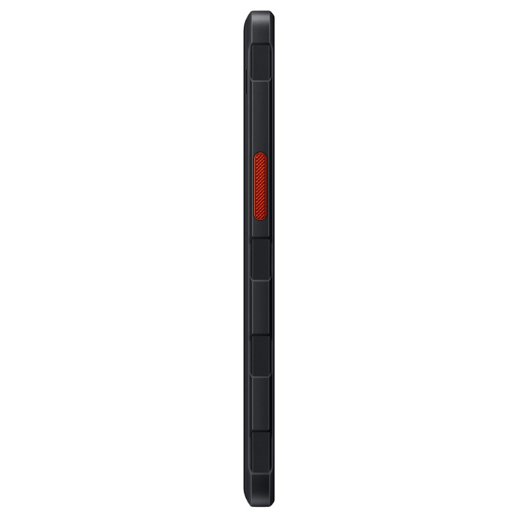 Samsung Galaxy XCover 7 Pro, smartphone preto, 6.6 polegadas, 6GB/128GB, 5G, lado lateral com faixa vermelha.