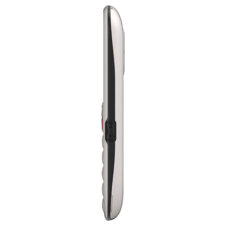 Telemóvel Gigaset GL395 branco, lado direito com teclas grandes e design alongado.