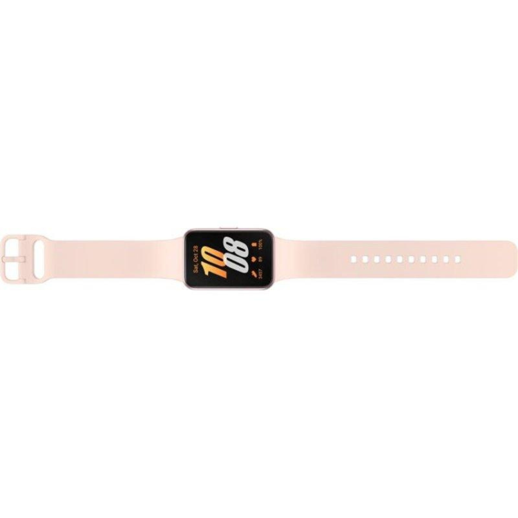 Smartband Samsung Galaxy Fit 3, 40mm, cor dourada, com pulseira bege e mostrador preto a exibir o tempo.
