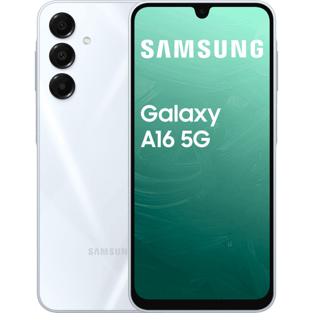 Samsung Galaxy A16 5G branco com três câmaras traseiras