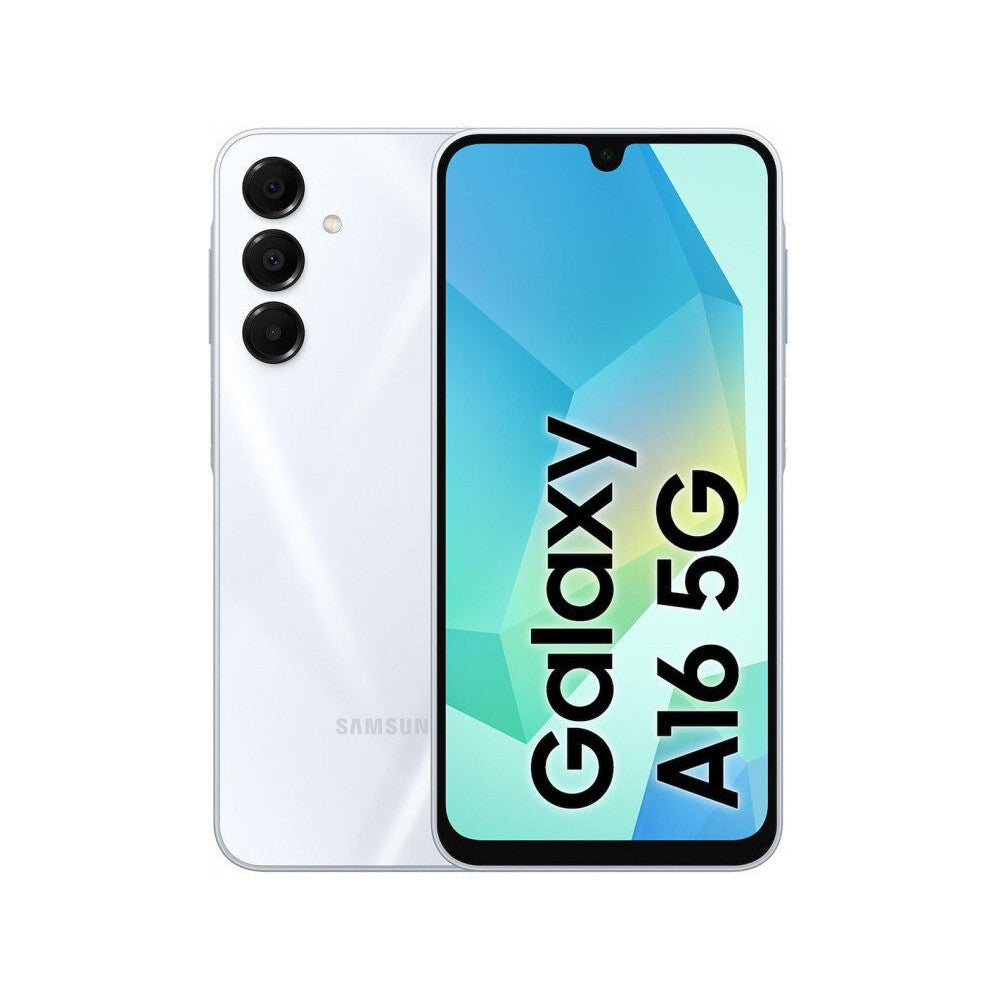 Samsung Galaxy A16 5G branco com três câmeras traseiras