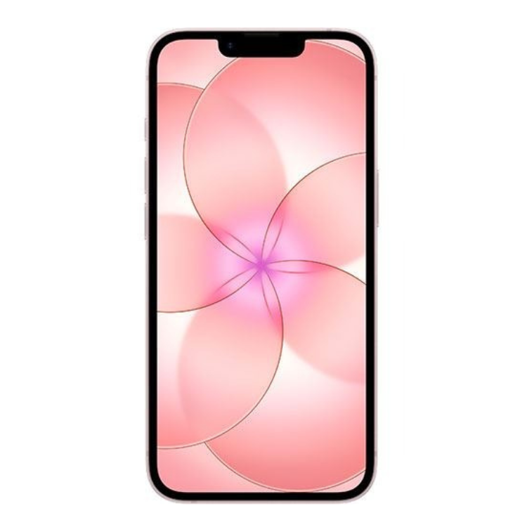 iPhone 17e rosa, ecrã com wallpaper de círculos rosas, 256GB.