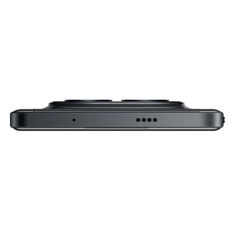 Smartphone Poco M8 Pro 5G preto, lado inferior com câmaras e altifalantes.