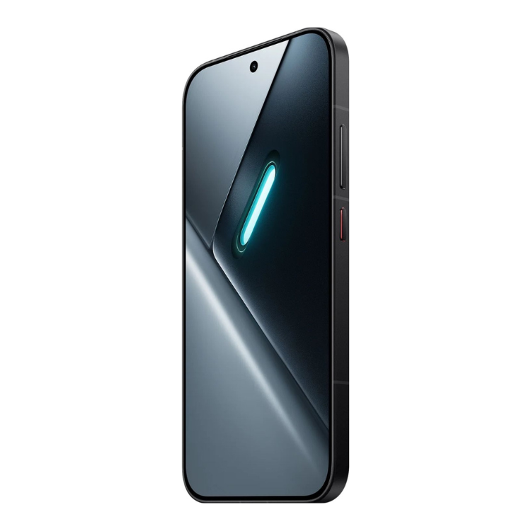 Smartphone Poco X8 Pro 5G preto, com ecrã ligado e luz azul no centro.