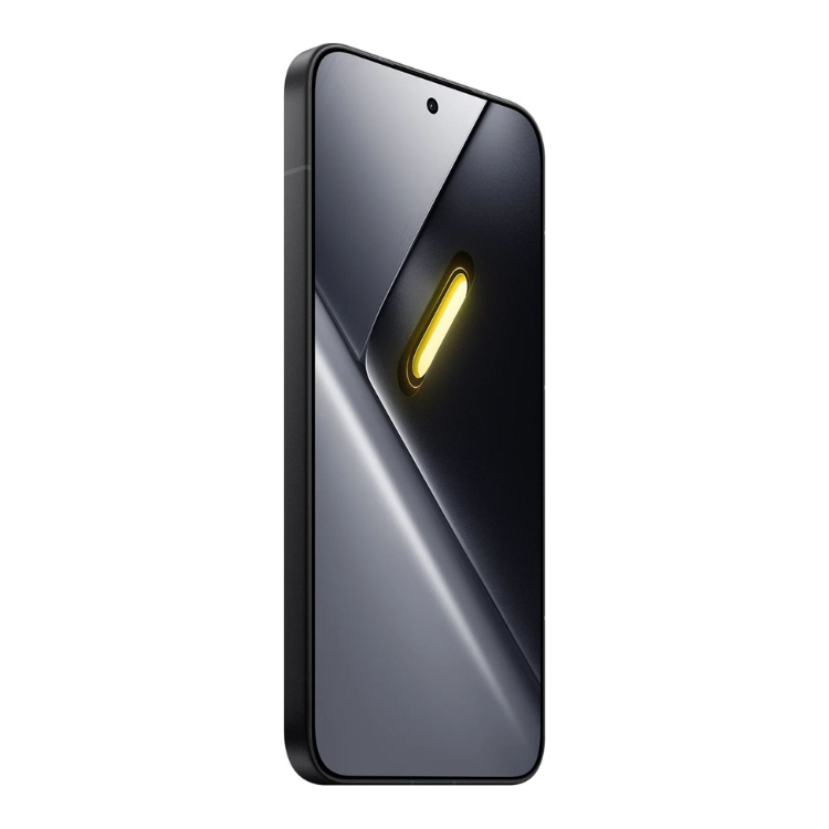 Smartphone Poco X8 Pro Max 5G preto, com ecrã aceso mostrando luz dourada, 12GB/256GB.