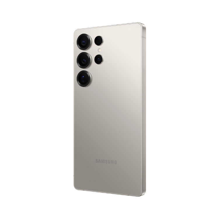 Samsung Galaxy S25 Ultra 5G Cinzento Titânio, smartphone com 5 câmaras e logótipo SAMSUNG.