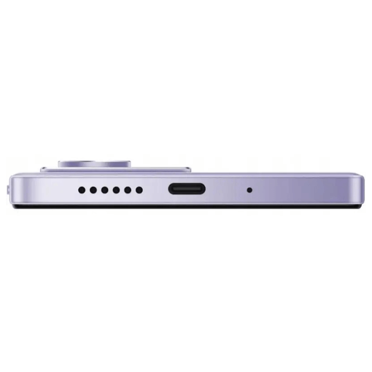 Smartphone Xiaomi Redmi 15 roxo, 8GB/256GB, lado inferior com várias aberturas e entrada USB.