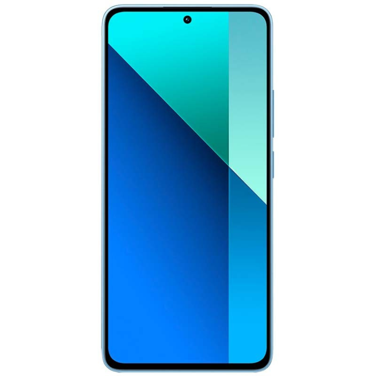 Smartphone Xiaomi Redmi Note 13 8GB/256GB Dual Sim, cor azul claro e escuro, ecrã com tons de azul e verde.