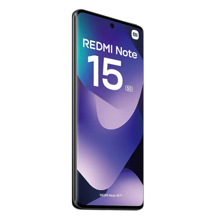 Xiaomi Redmi Note 15 5G, smartphone preto com ecrã de 5G, 12GB/512GB.