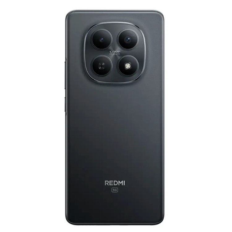Xiaomi Redmi Note 15 5G preto, telemóvel com 4 câmaras e logótipo Redmi na parte inferior.
