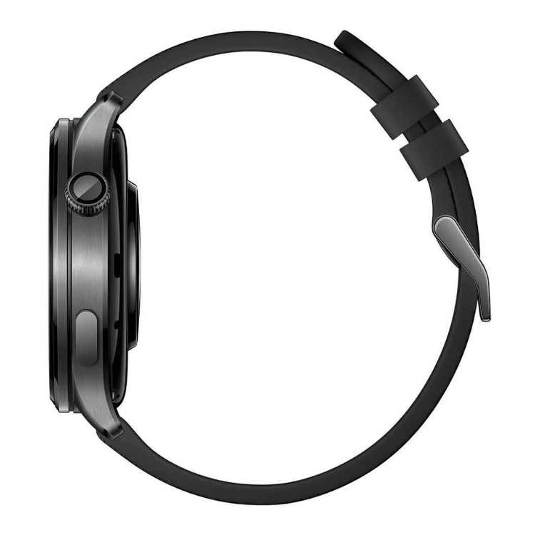 Smartwatch Xiaomi Watch 5 preto com pulseira de borracha e ecrã circular.