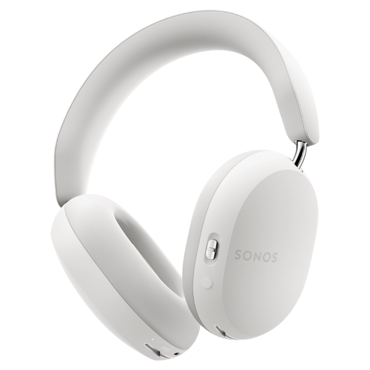 White Sonos Bluetooth headphones with ANC, side view.