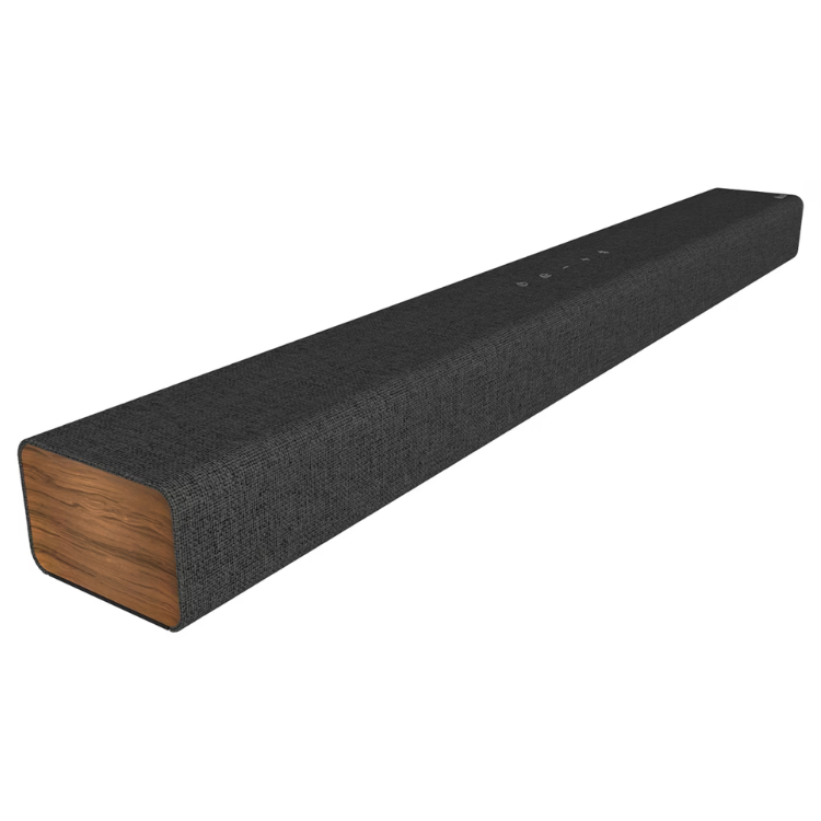 LG SP2 100W soundbar, black fabric finish with wooden end, 2.1 channels.