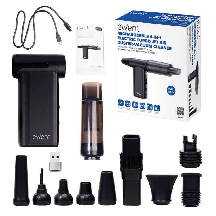 Soprador Aspirador e Insuflador Elétrico Ewent EW5682 8000mAh 180W 180000RPM