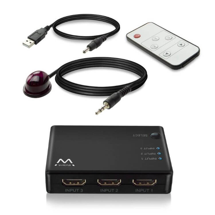 Switch Ewent EW3730 HDMI 3 Entradas/1 Saída 4K 30Hz USB c/ Comando