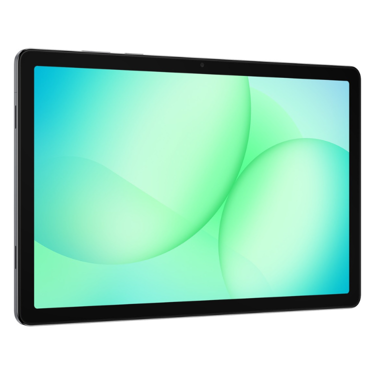 Tablet Samsung Galaxy Tab A11+ 5G cinzento com ecrã colorido.