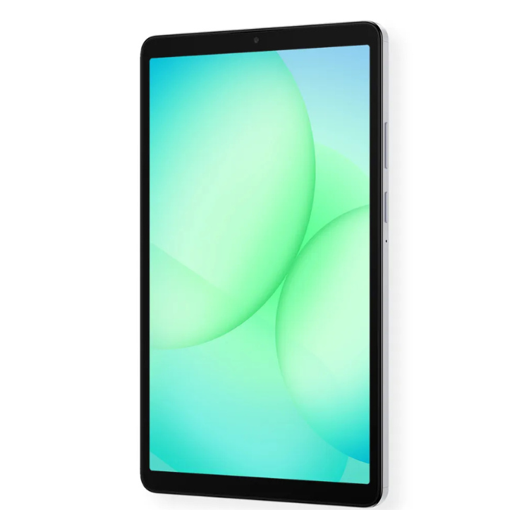 Tablet Samsung Galaxy Tab A11 prata com ecrã de cores vibrantes.