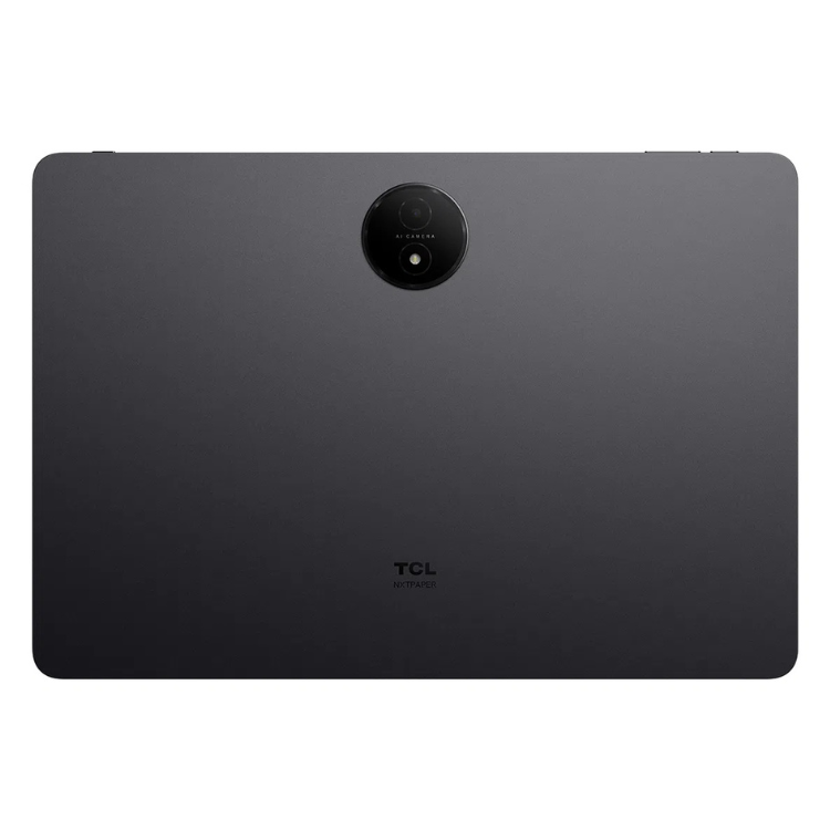 Tablet TCL NXTPAPER 14 cinzento com câmera e logotipo TCL.
