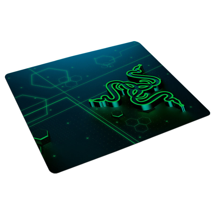 Razer Goliathus Mobile gaming mousepad, dark blue with green neon design.