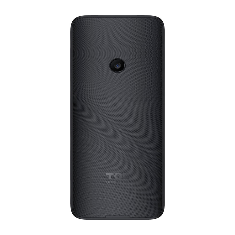 Telemóvel TCL OneTouch 4021 preto, com câmara e logótipo TCL na parte de trás.