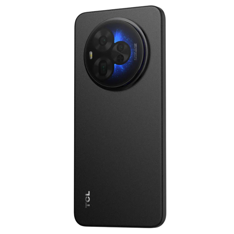 TCL 60 Ultra, smartphone preto com câmera tripla e marca TCL na parte inferior.