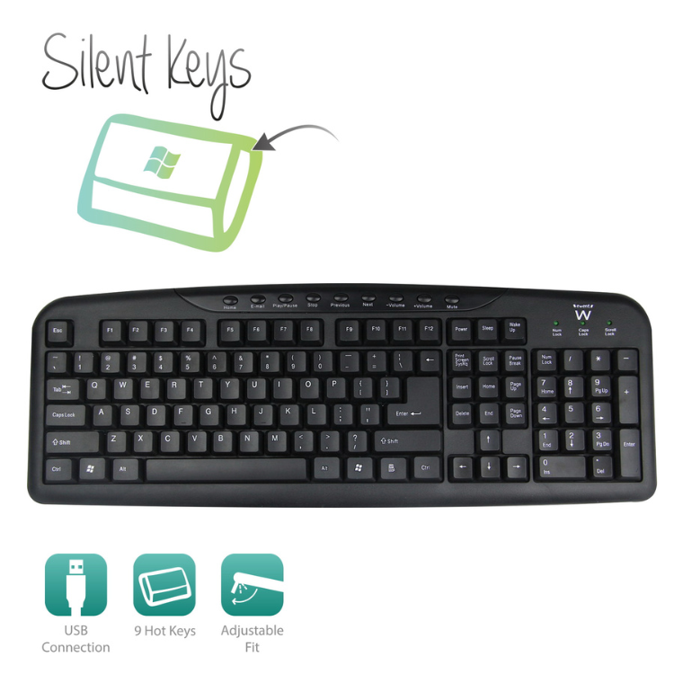 Teclado Ewent Multimédia USB PT Preto