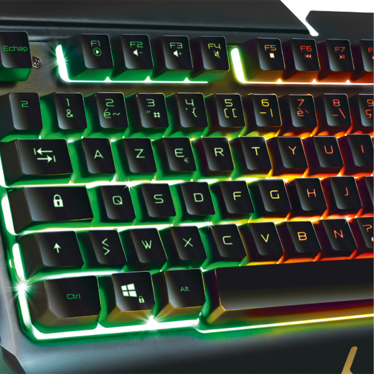 Spirit of Gamer Pro-K5 semi-mechanical keyboard with colorful backlighting.
