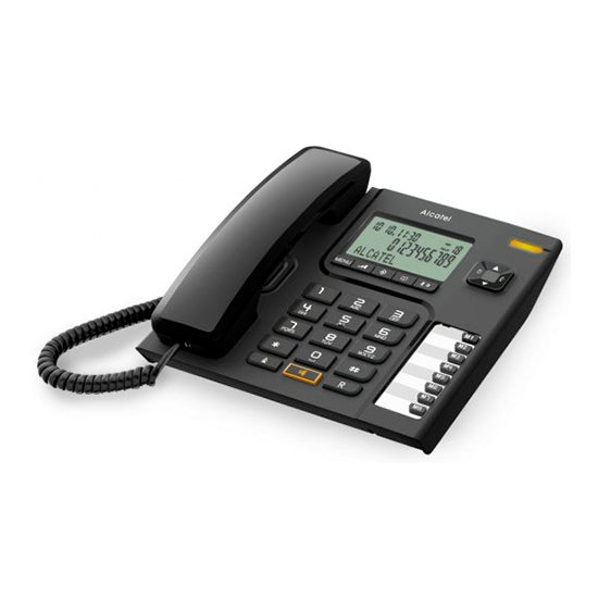 Telefone Fixo Alcatel T76 Preto, com ecrã e teclado.