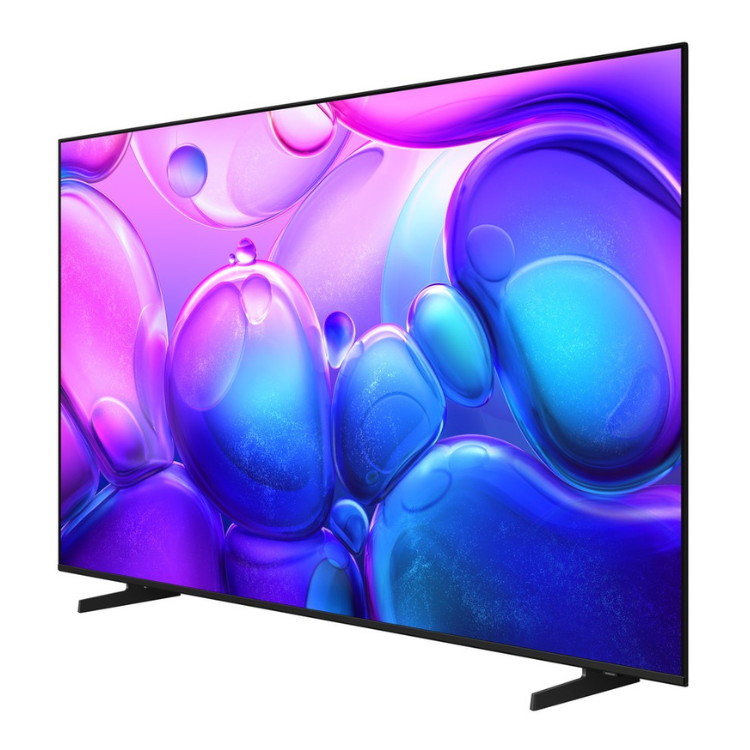 Televisão Samsung Q6F 2025, Smart TV 4K QLED 55", ecrã plano com imagem de bolhas coloridas em tons de azul e rosa.